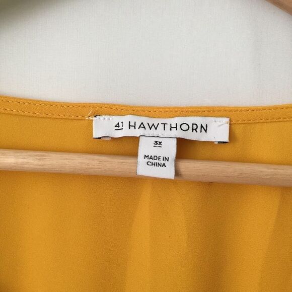 41 Hawthorn Long Sleeve Tie V-neck Front Button Blouse in Yellow Size 3X - Picture 7 of 8